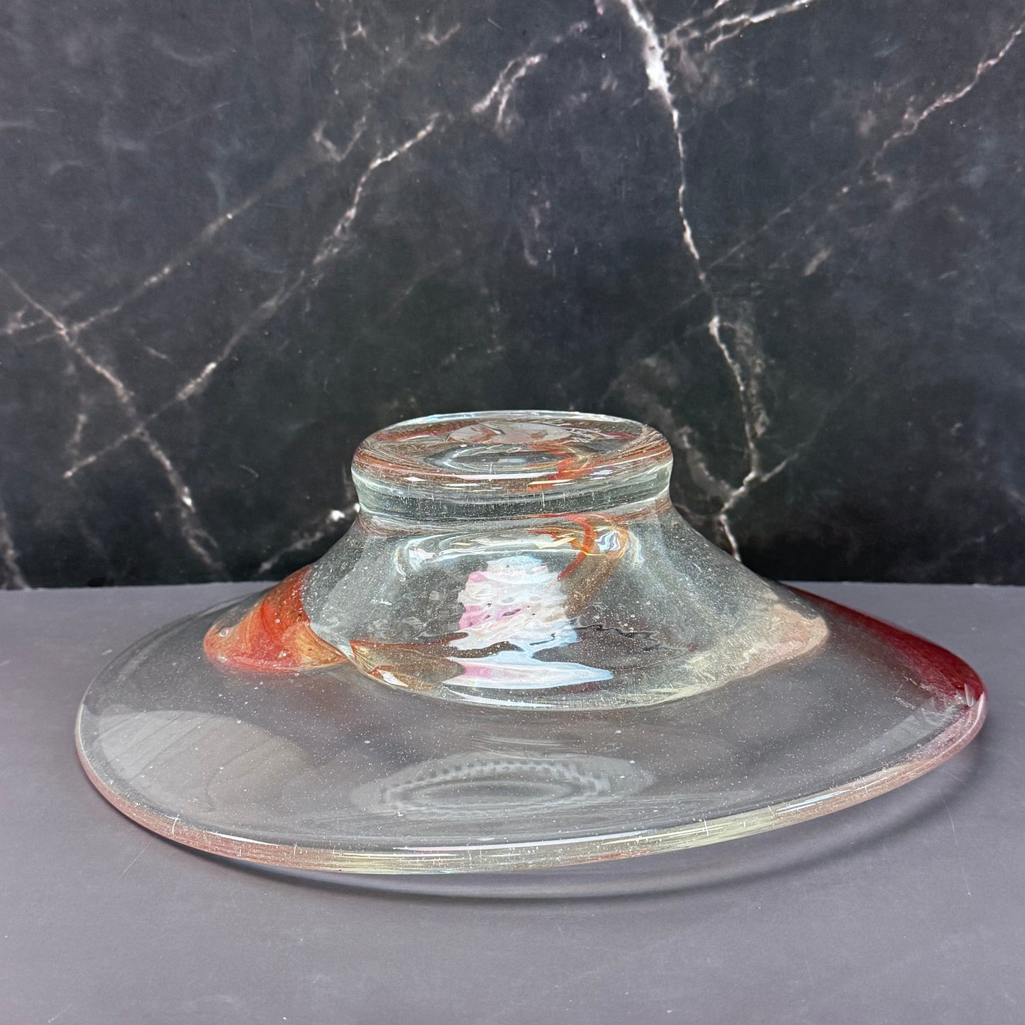 Handblown Swirled Art Glass Pedestal Bowl, Signed 2003