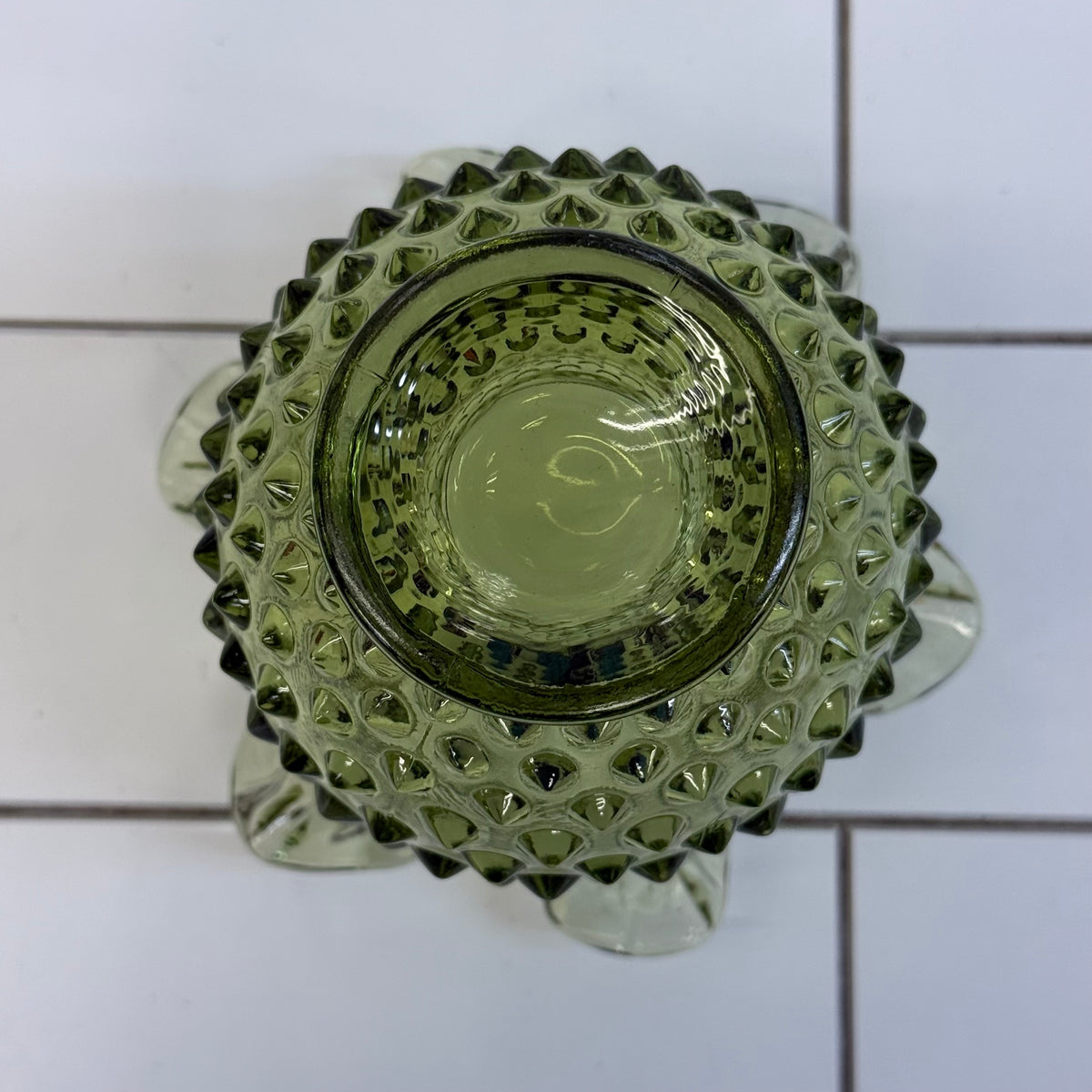 Fenton Colonial Green Hobnail Vase Vintage Art Glass Decor