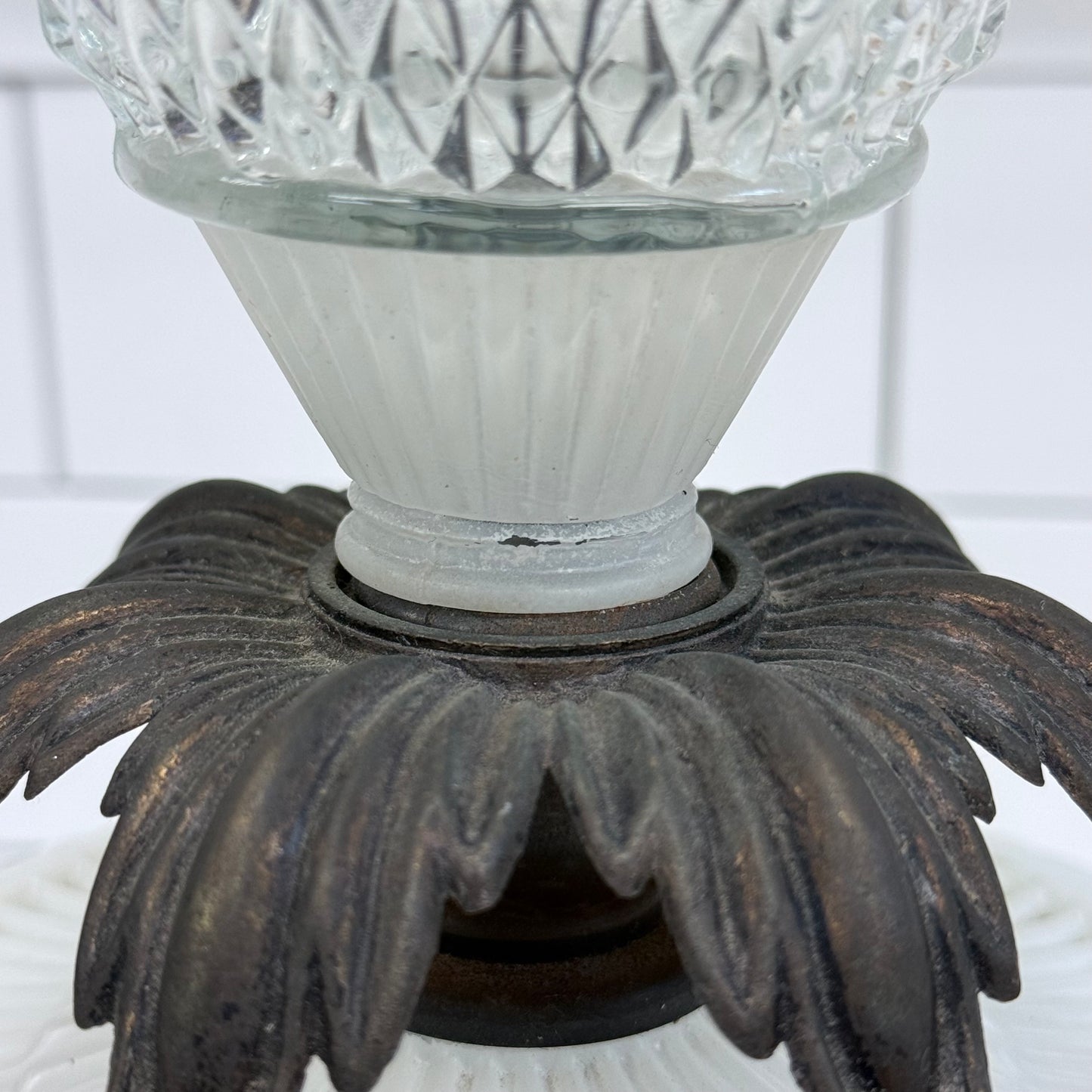 Hollywood Regency Frosted Glass Table Lamp Vintage 1960s