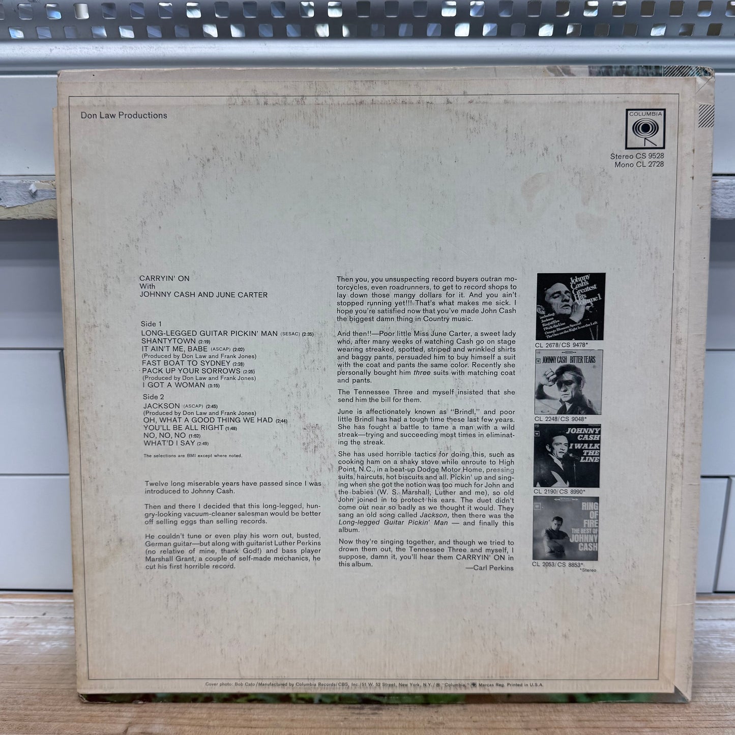 Carryin’ On Johnny Cash & June Carter Vinyl Record LP 1967 #CS 9528