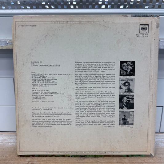 Johnny Cash & June Carter Carryin’ On Vinyl Record LP 1967 #CS 9528