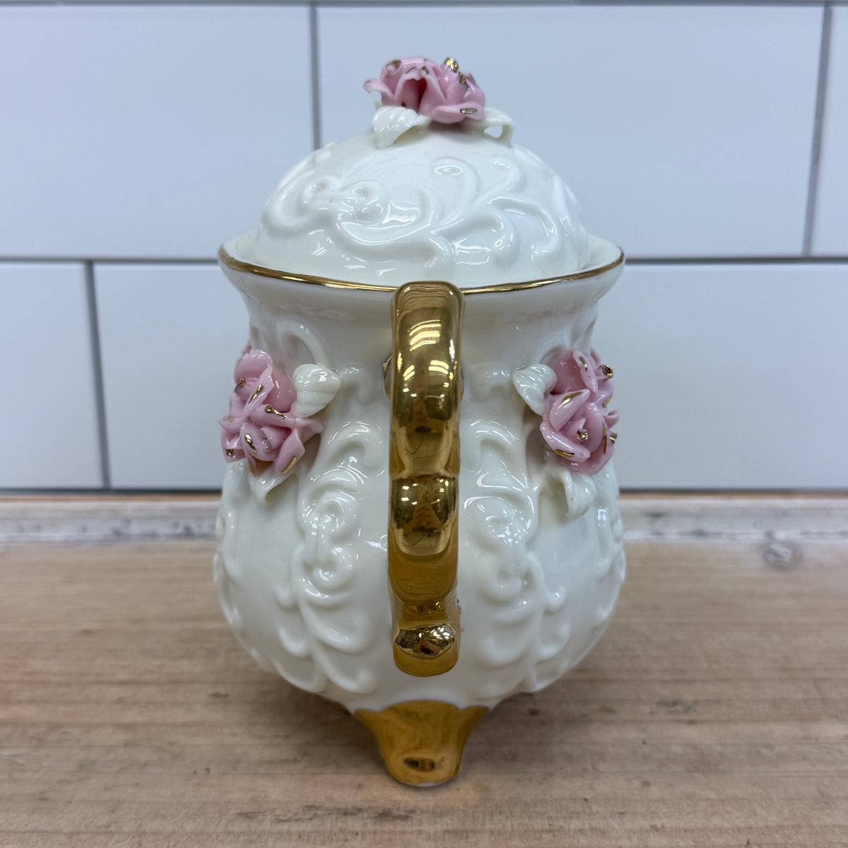 Cracker Barrel Pink Rose Porcelain Tea Set 1980s