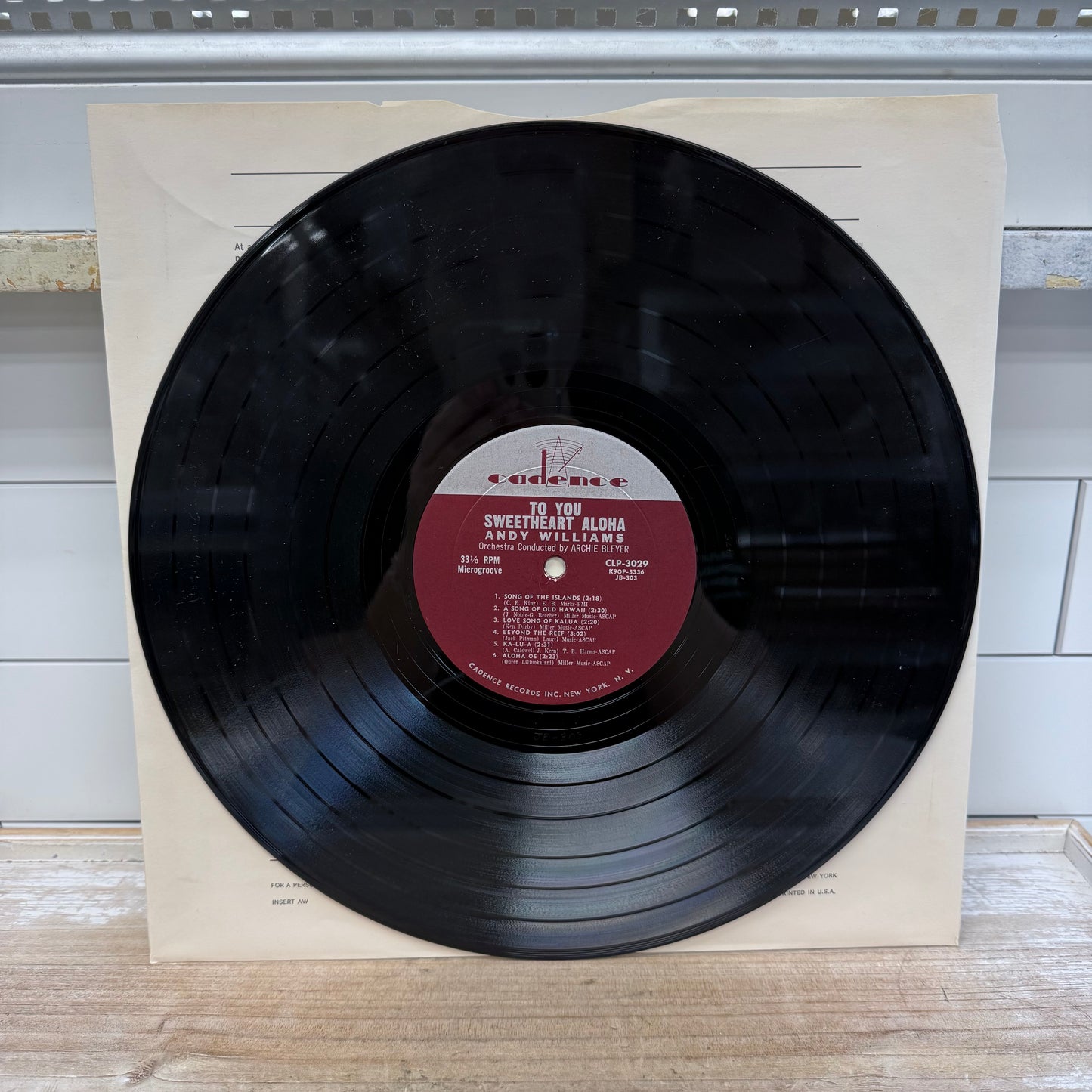 Andy Williams To You Sweetheart, Aloha Vinyl Record, 1959