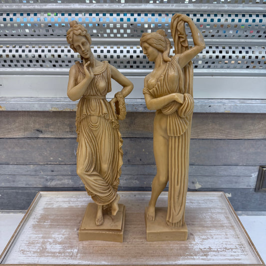 Greek Goddess Resin Statues Signed, Set of 2