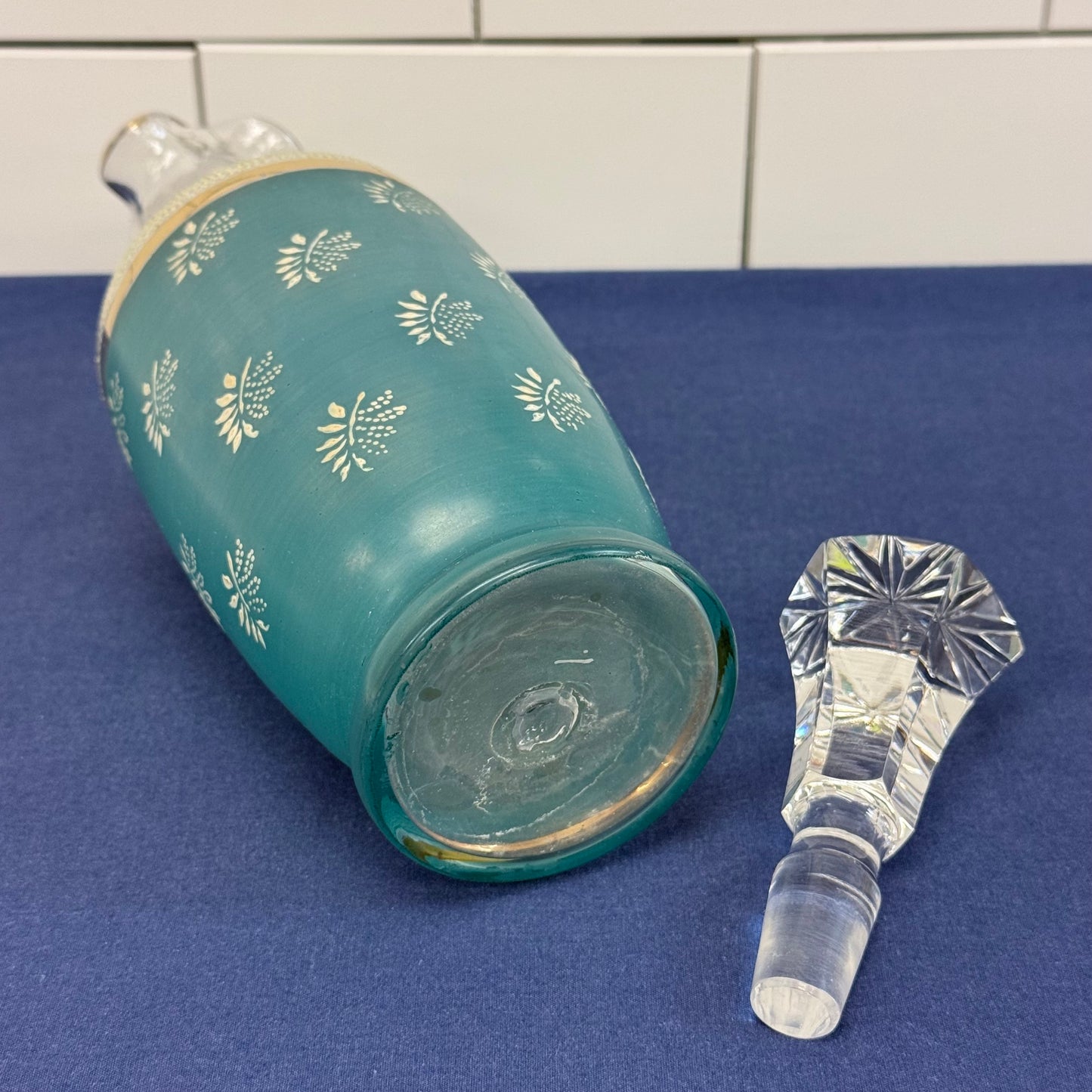 Frosted Glass Decanter & Cordial Set Mid-Century Drinkware