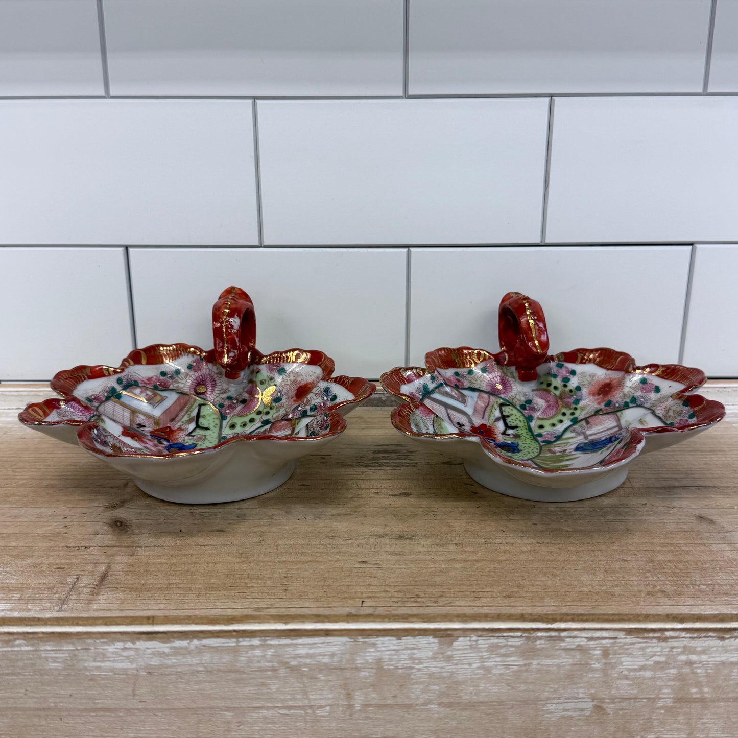 Japanese Geisha Porcelain Nappy Dishes Set of 2 1920s–30s