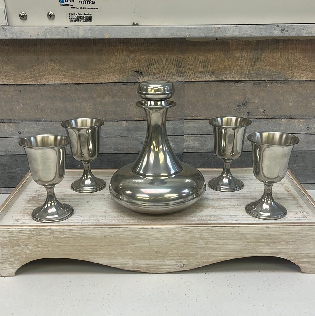 Kirk Steiff Pewter Decanter Set, 5 Piece 1990s