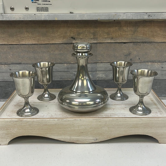 Kirk Steiff Pewter Decanter Set, 5 Piece 1990s