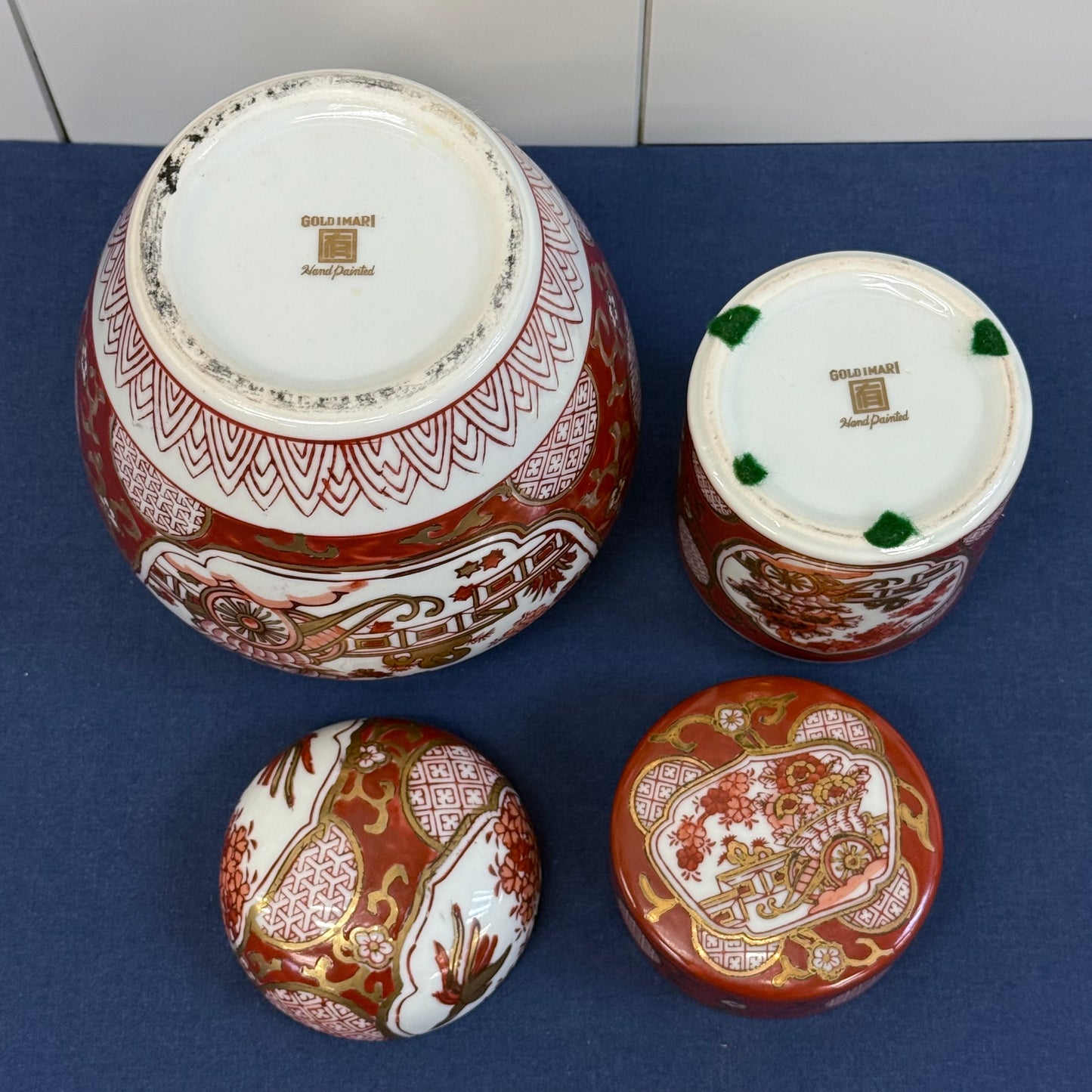 Gold Imari Hand Painted Porcelain Ginger & Tea Jars Set
