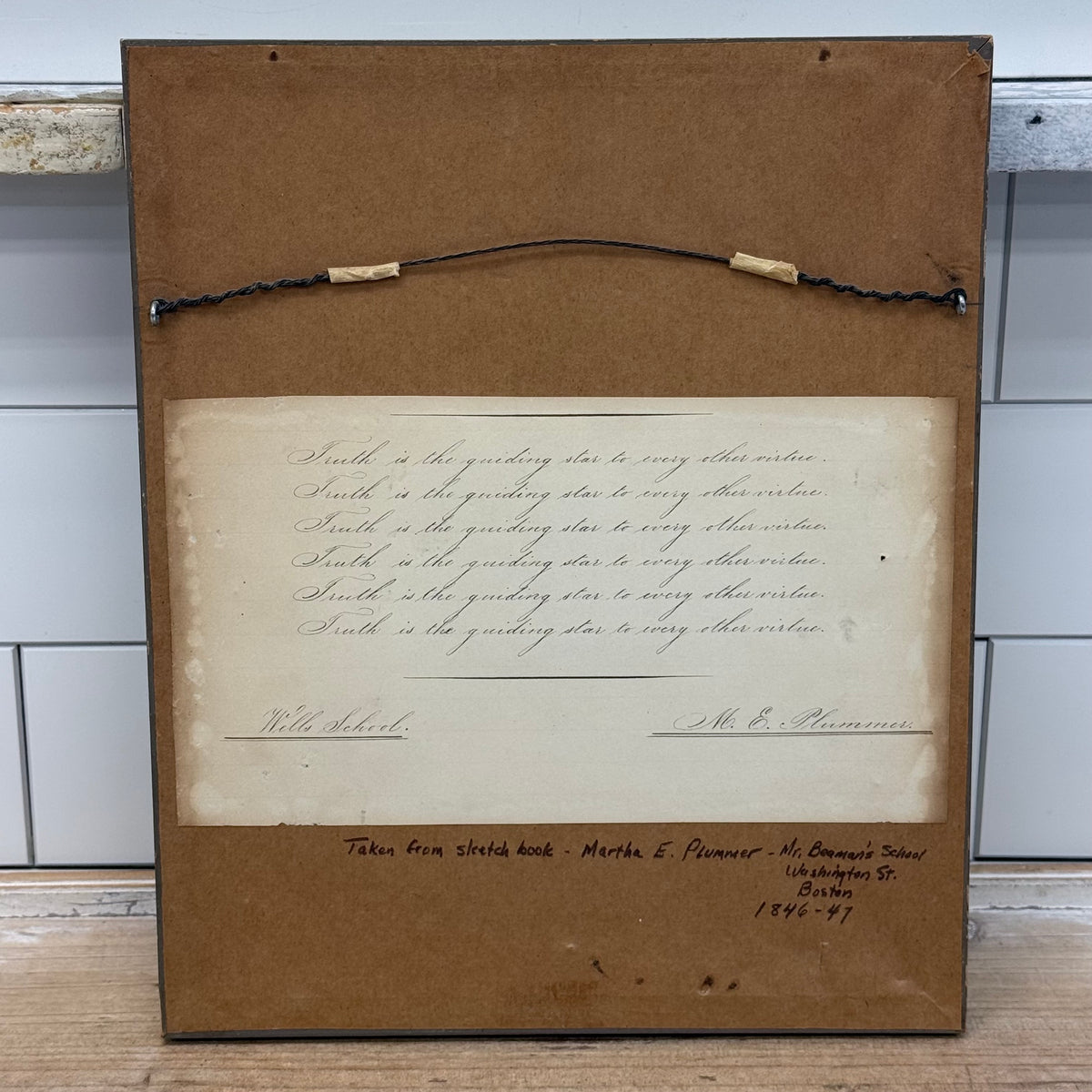 Martha E. Plummer Original Pencil Drawing & Penmanship Antique