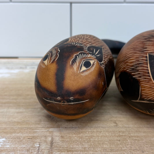 Peruvian Carved Gourd Rattles Animal Folk Art Set 1970s