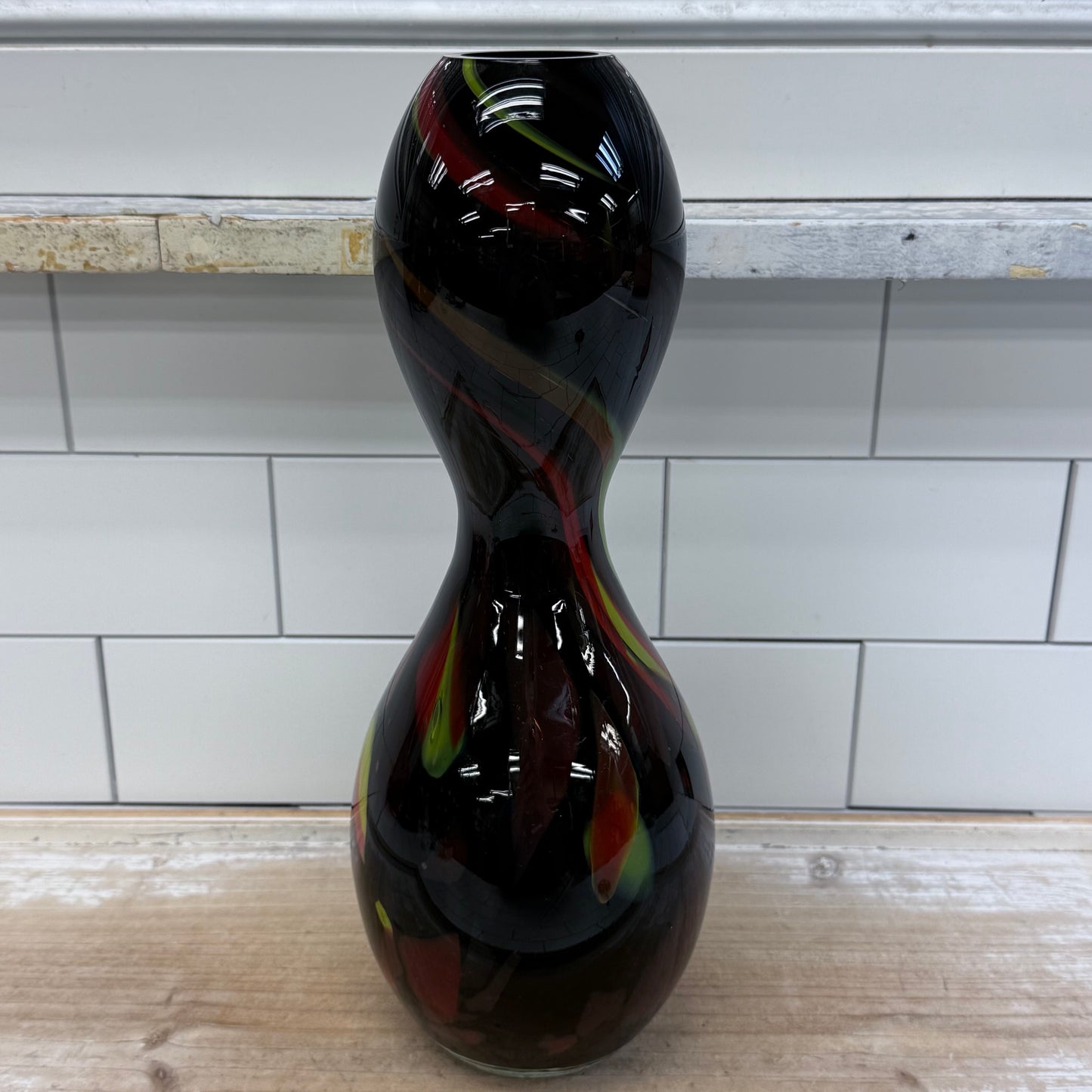 Murano Style Hand Blown Hourglass Art Glass Vase