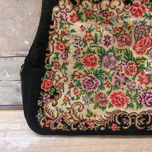 Petit Point Floral Needlepoint Evening Purse, 1950s