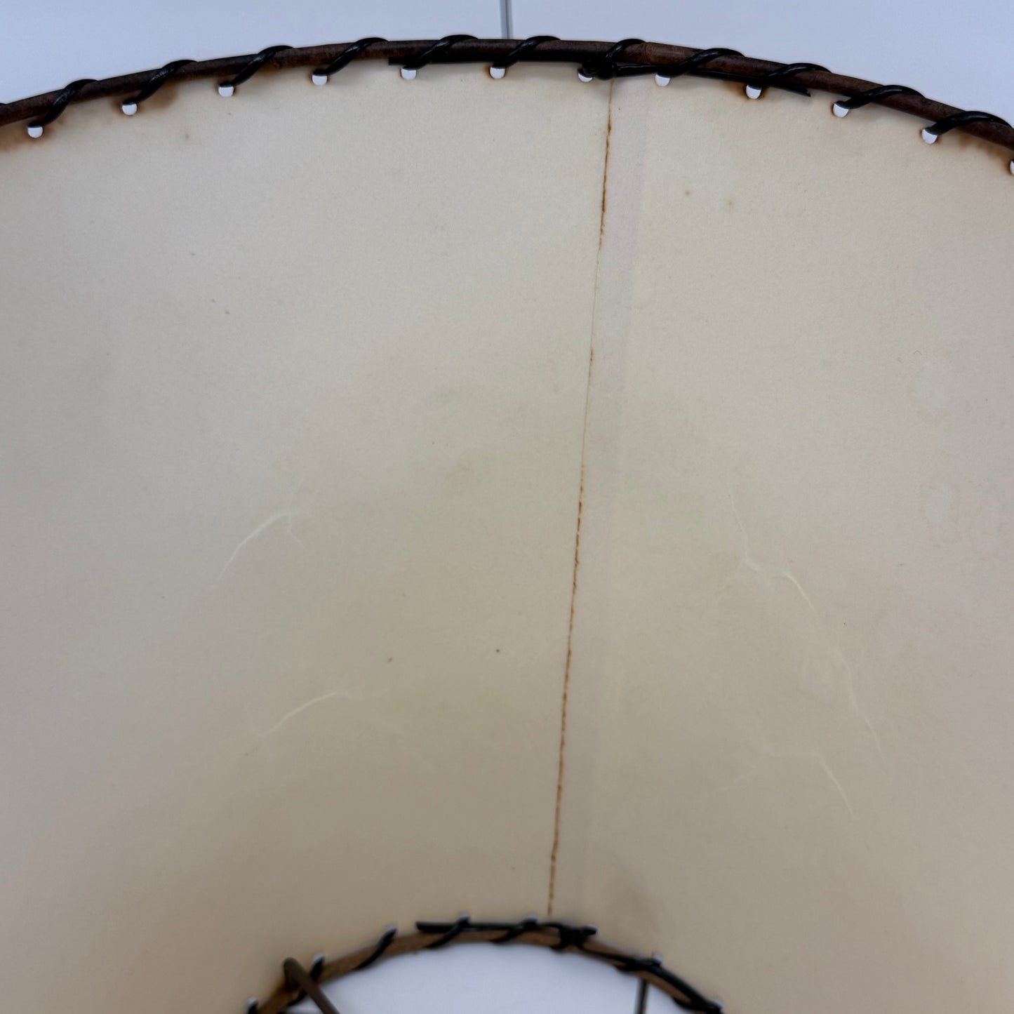 Vintage Kettle Table Lamp with Whipstitch Shade