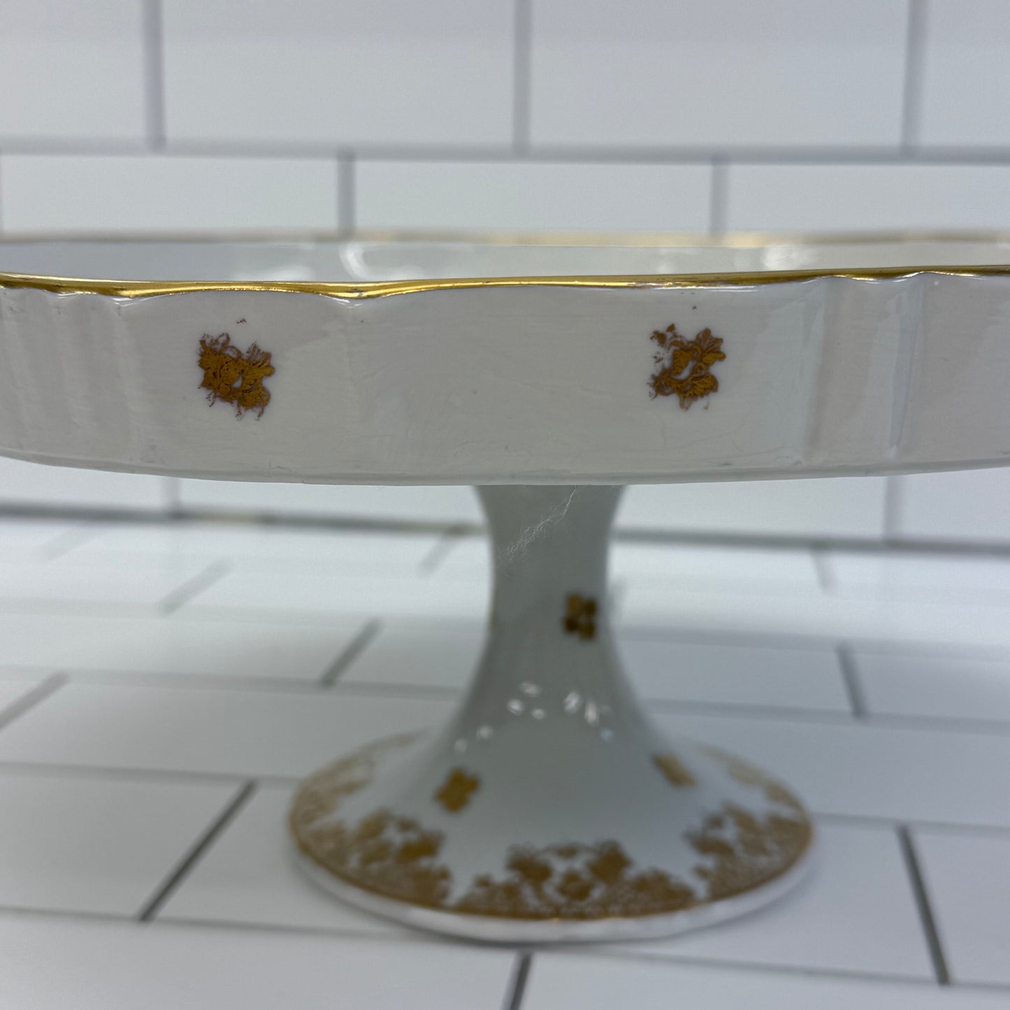 Porcelaine de France Cake Stand, Hand Painted Gilded