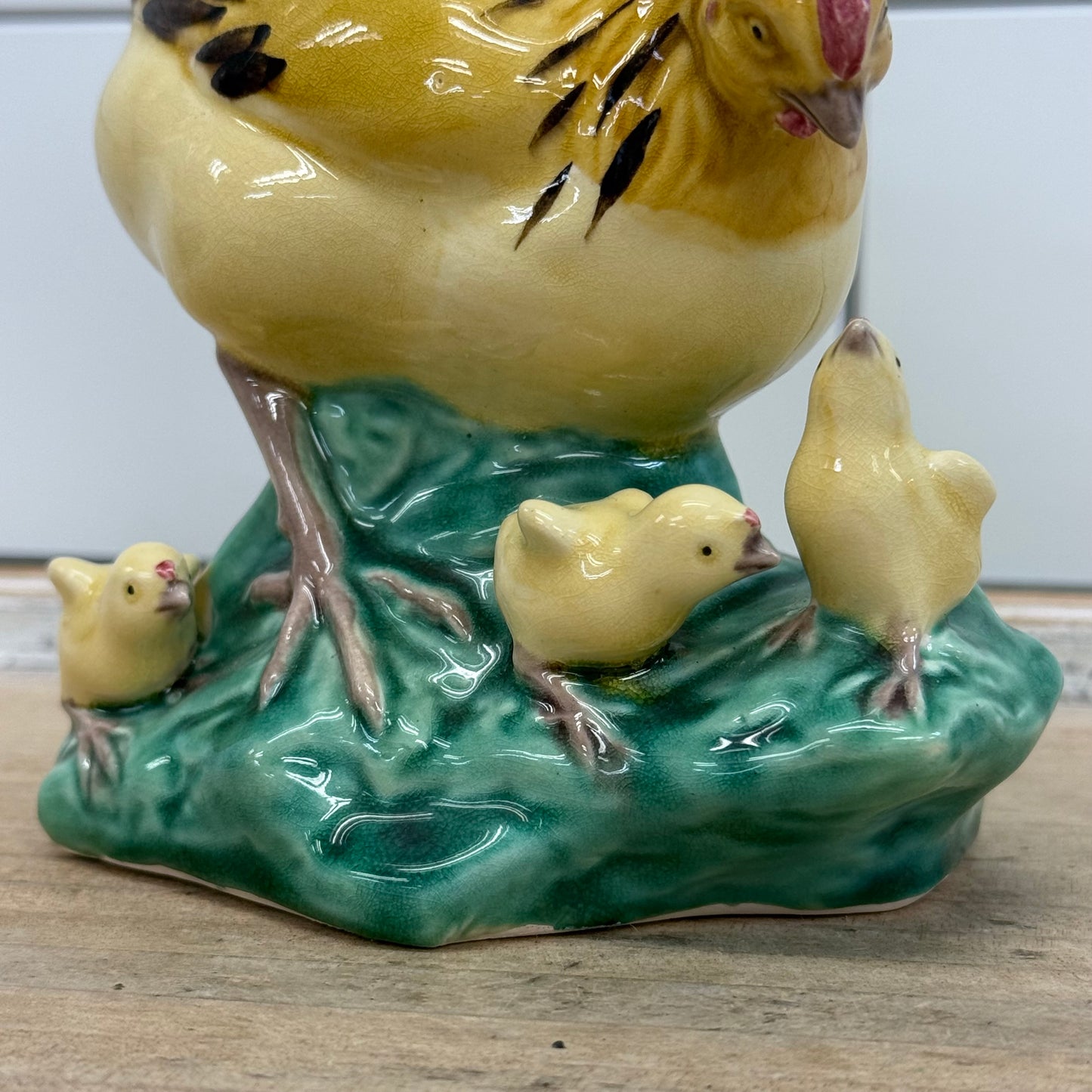 Mother Hen with Chicks Glazed Ceramic Figurine Farmhouse Decor