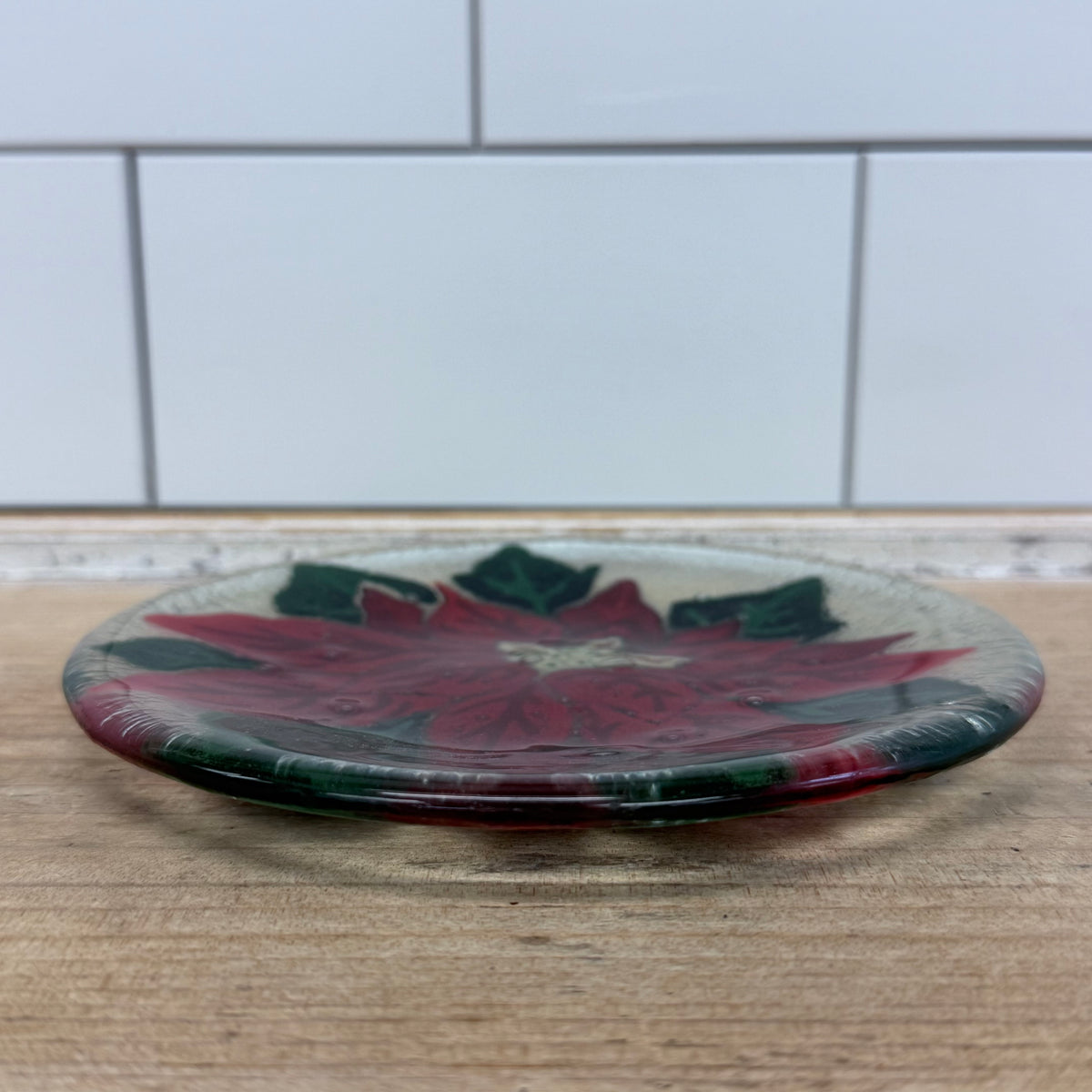 Peggy Karr Poinsettia Fused Glass Christmas Plate