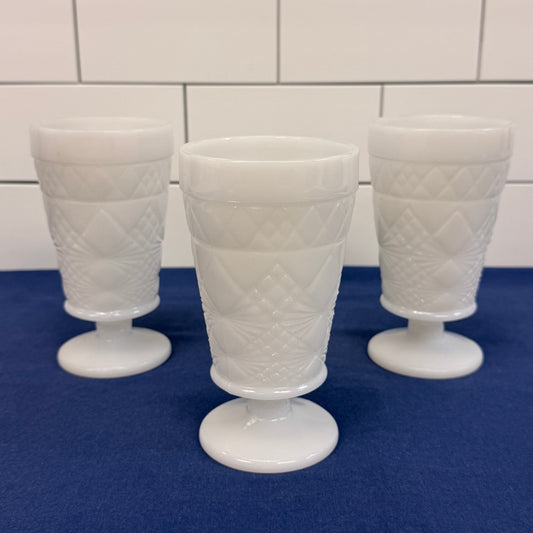 Hazel-Atlas Milk Glass Pedestal Goblets Set of 3 Vintage 1960s
