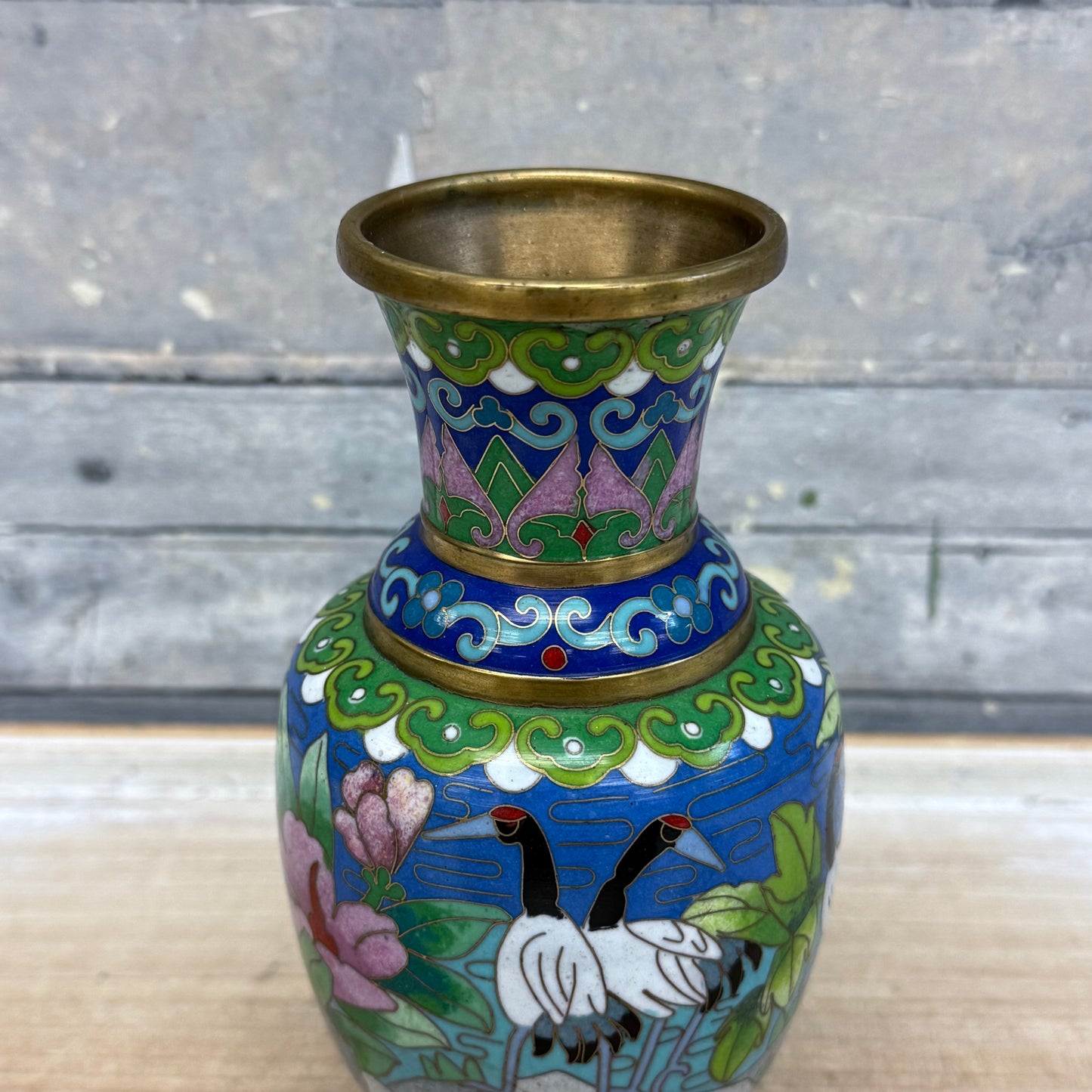 Chinese Lotus & Crane Cloisonné Vase
