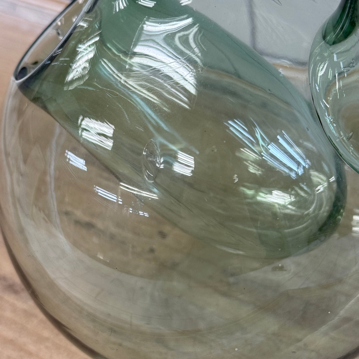Hand Blown Green Glass Wine Decanter with Ice Pocket