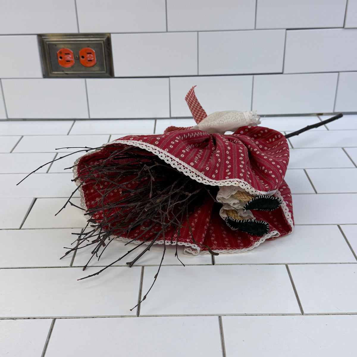 Flying Pig Witch on Broom Folk Art Halloween Decor