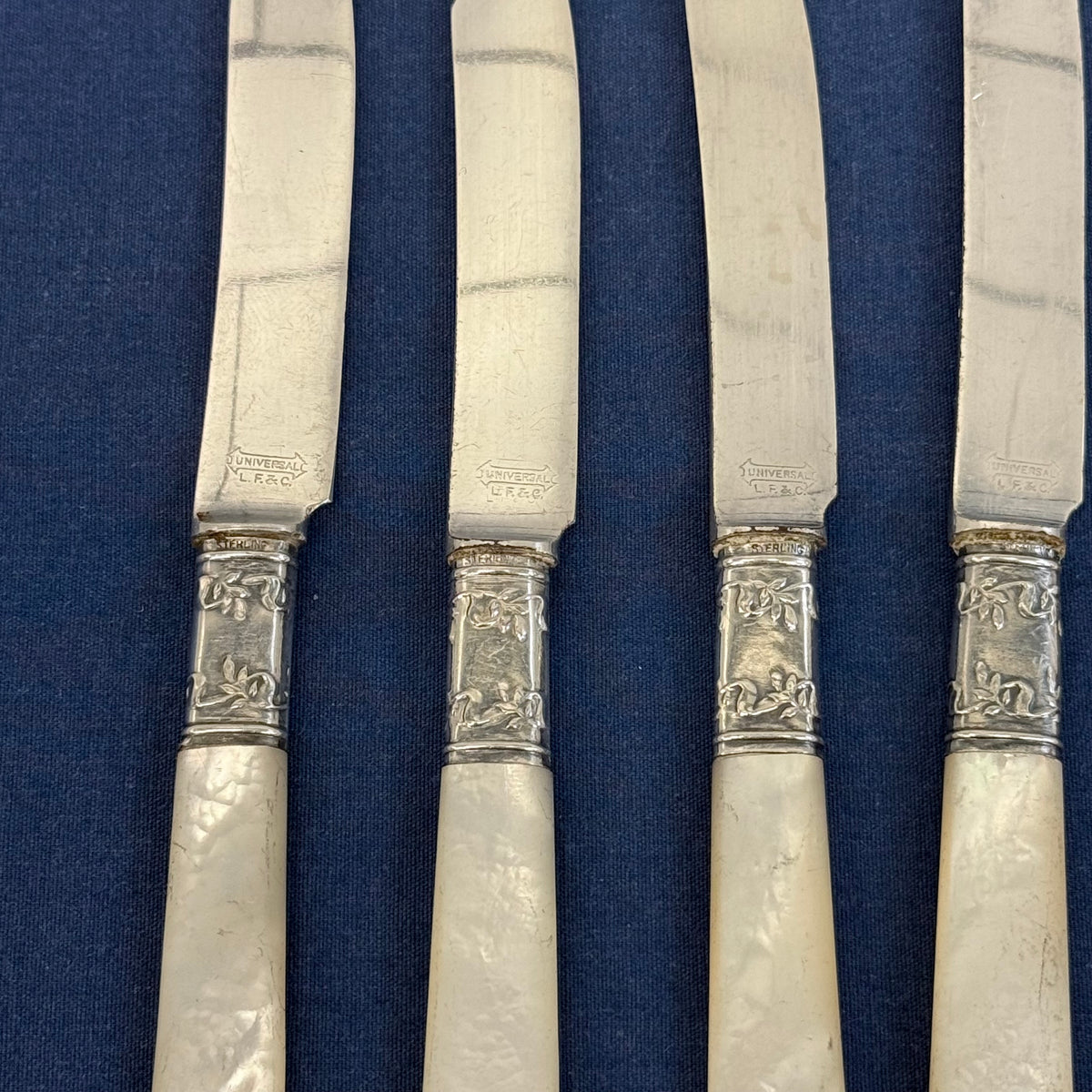 L.F.& C. Mother of Pearl Fruit Knives & Cake Server Set 1890s