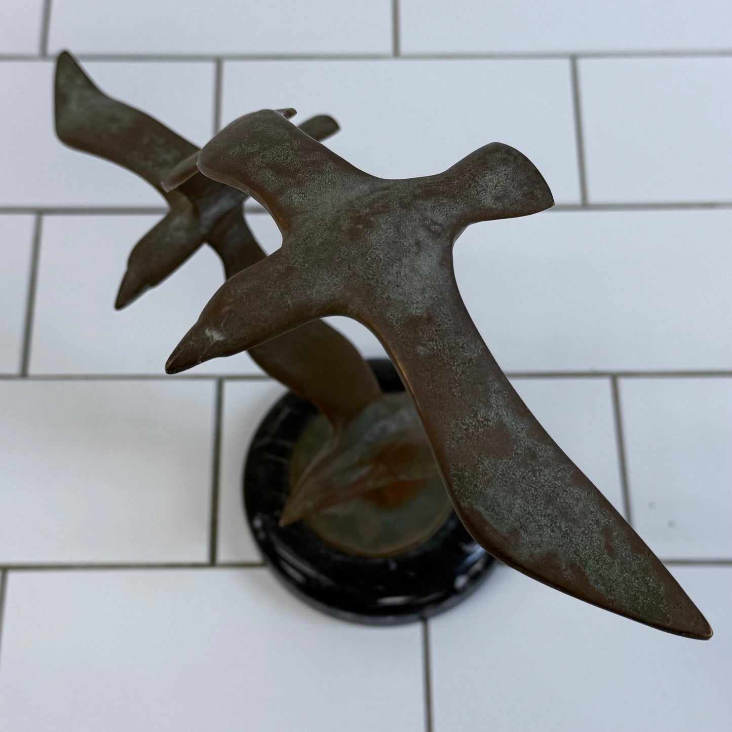 Brass Seabird Sculpture on Marble Base 1970s