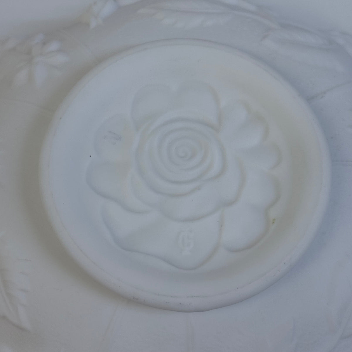 White Milk Glass Rose Bowl with Ruffled Rim