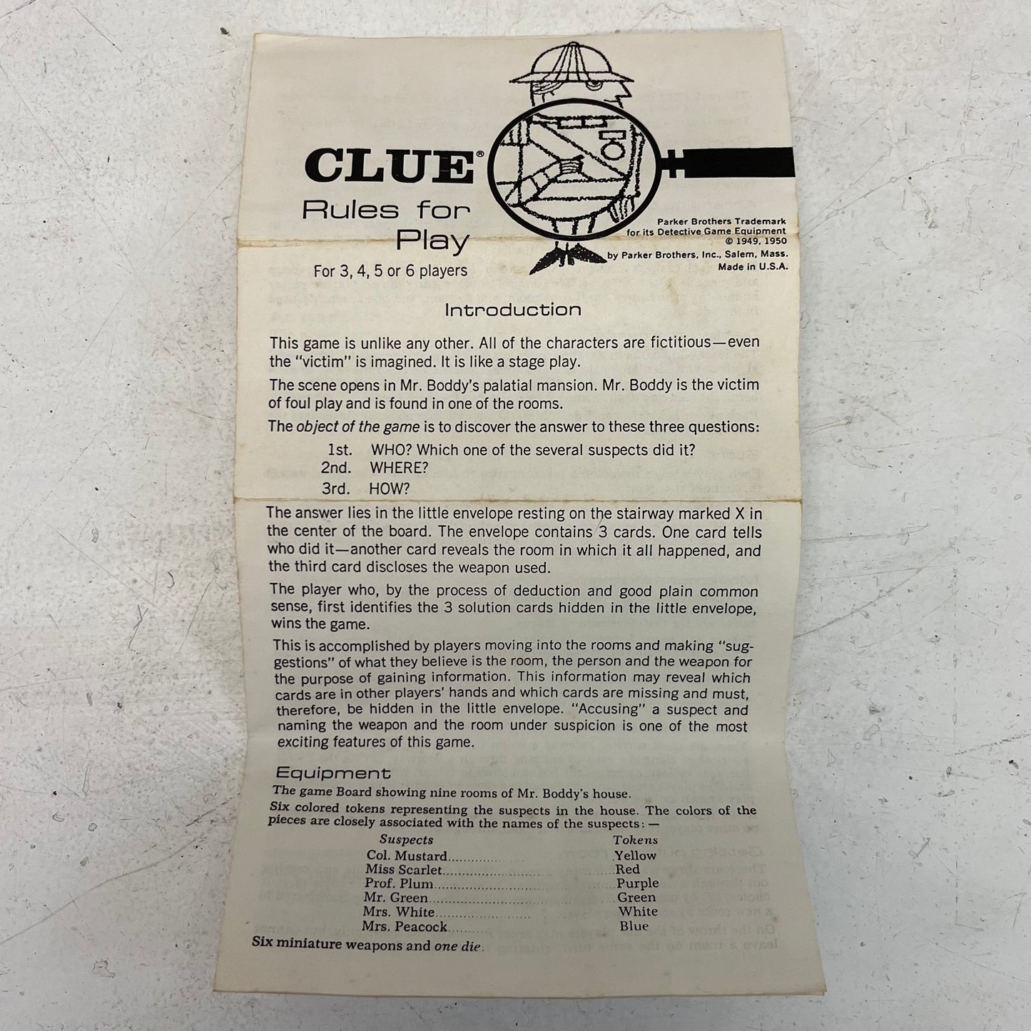 Parker Brothers Clue Board Game, 1963