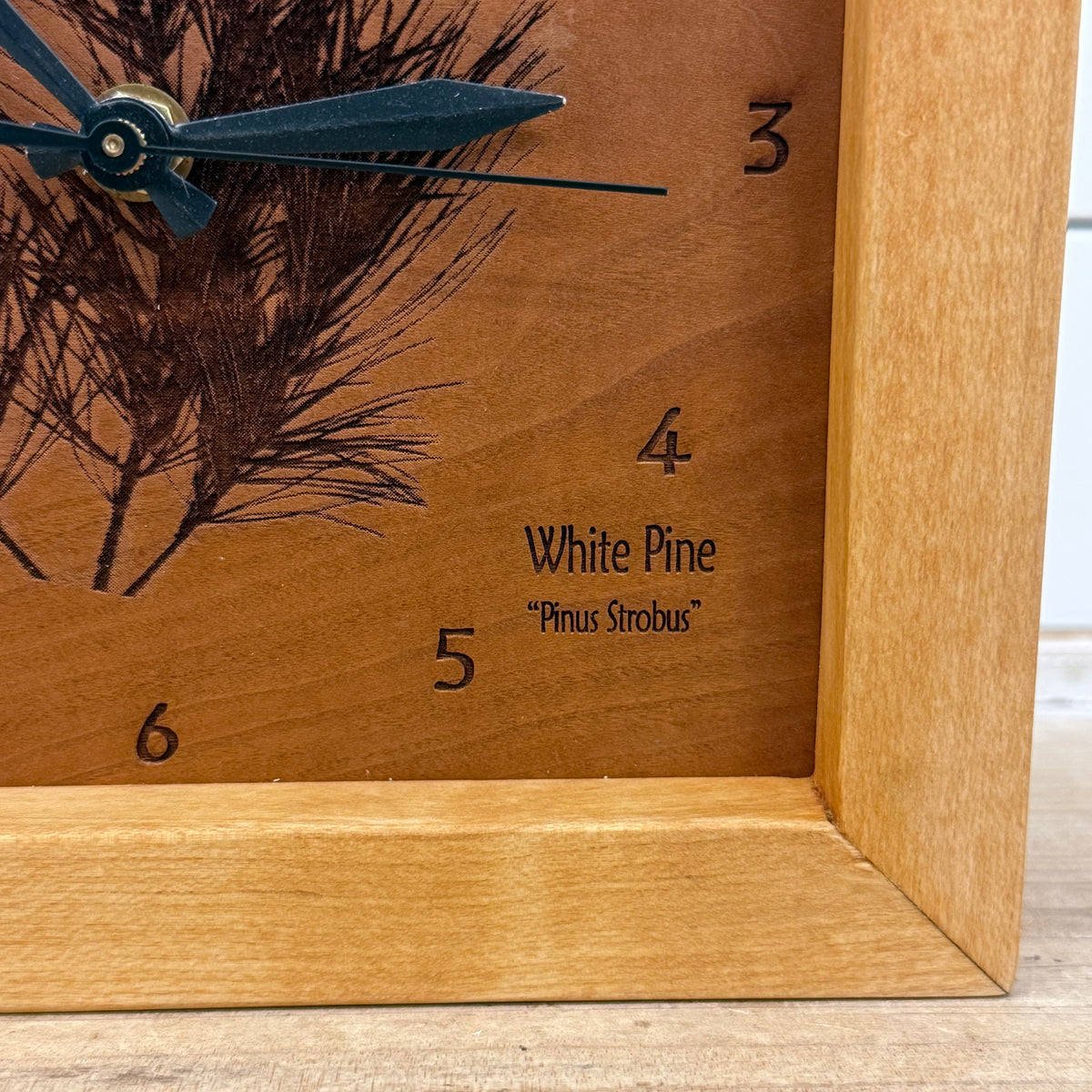 Sabbath-Day Woods White Pine Botanical Wood Box Clock