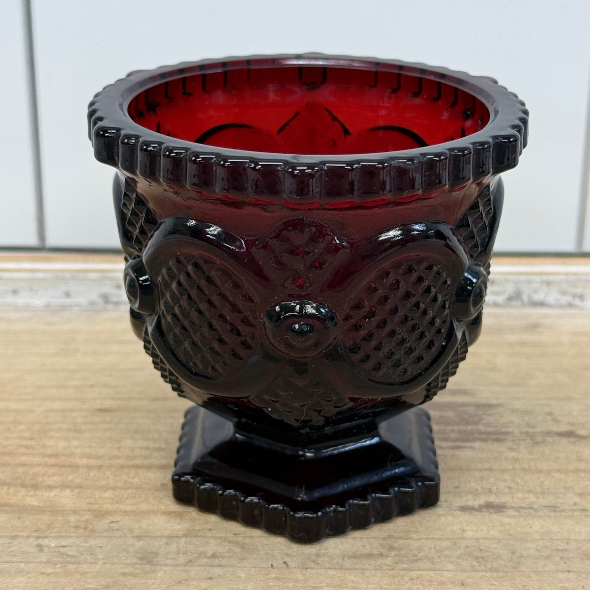 Avon Cape Cod Ruby Red Glass Wine Glasses & Sugar Bowl Set