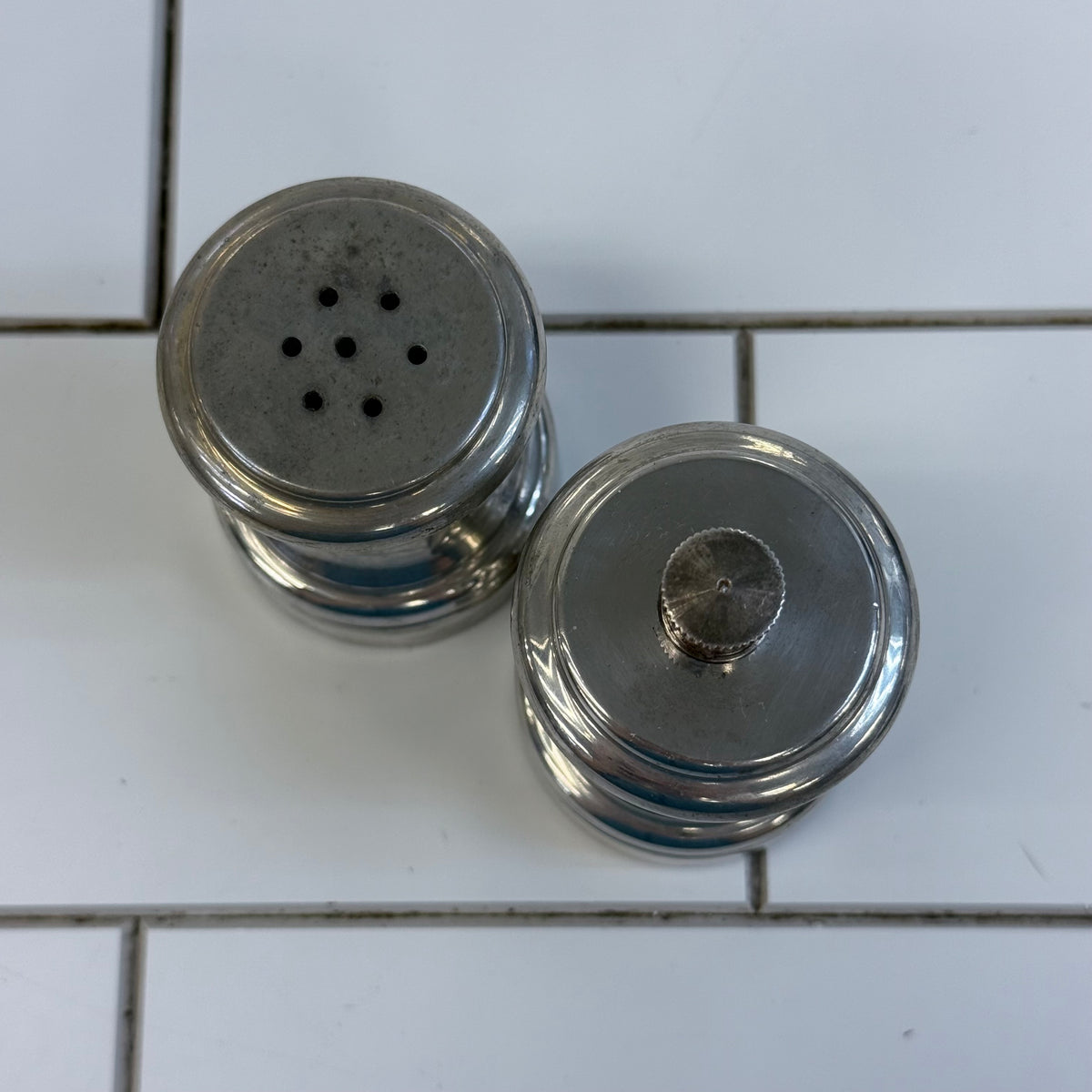Eales 1779 Italian Pewter Salt Shaker &  Pepper Mill Set
