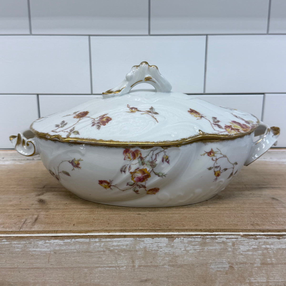 Jean Pouyat Limoges Rose Covered Vegetable Bowl c.1900