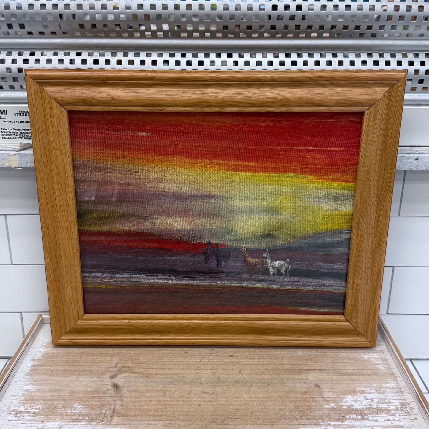 Original Llama Desert Sunset Painting Framed Canvas