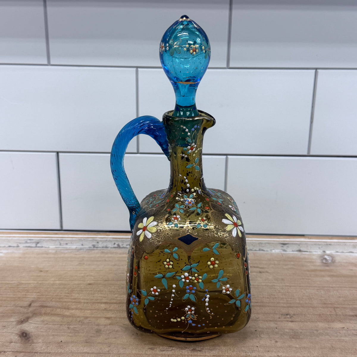 Theresienthal Enameled Glass Decanter c1890