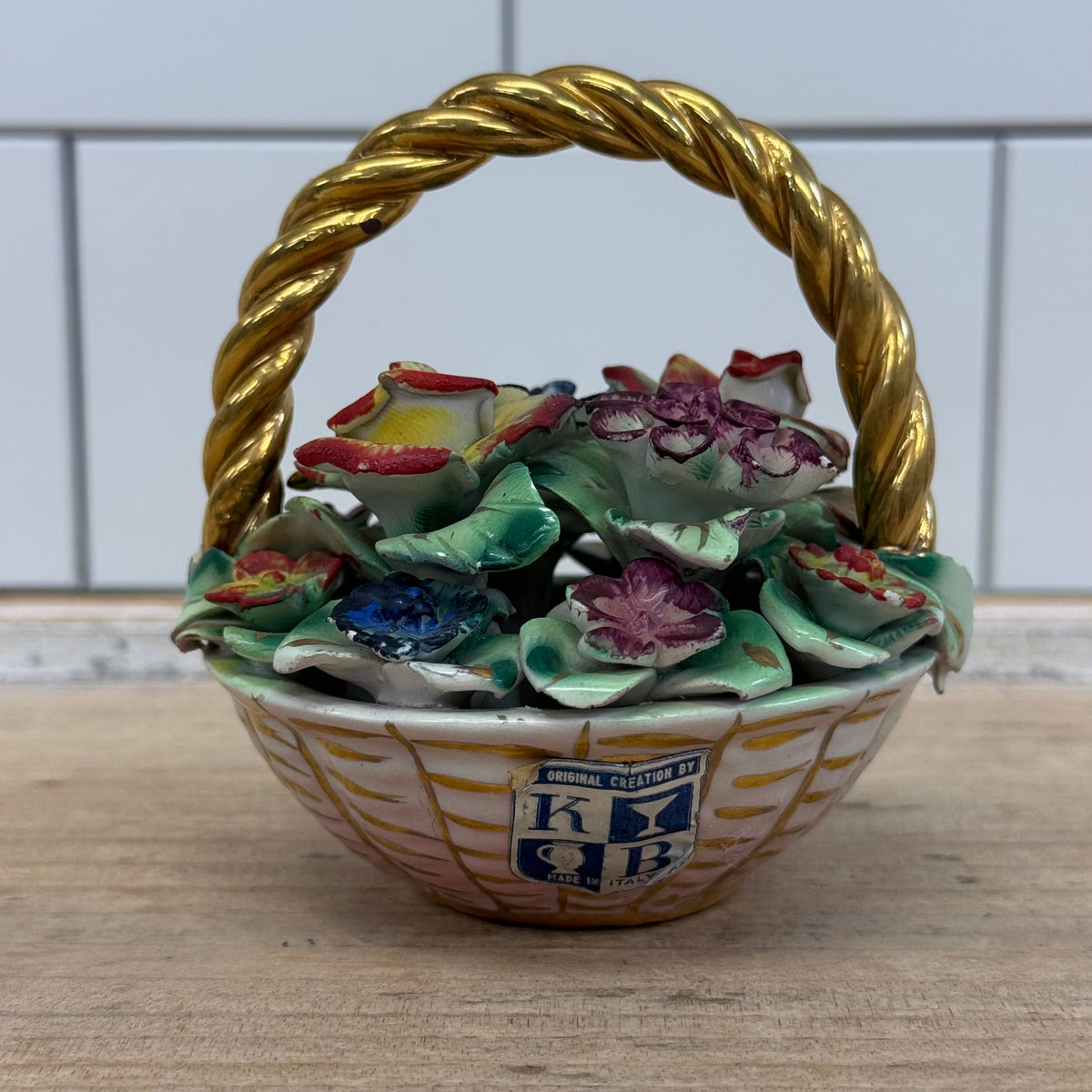 Italian Applied Porcelain Flower Basket Capodimonte Style
1960s