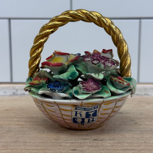 Italian Applied Porcelain Flower Basket Capodimonte Style
1960s
