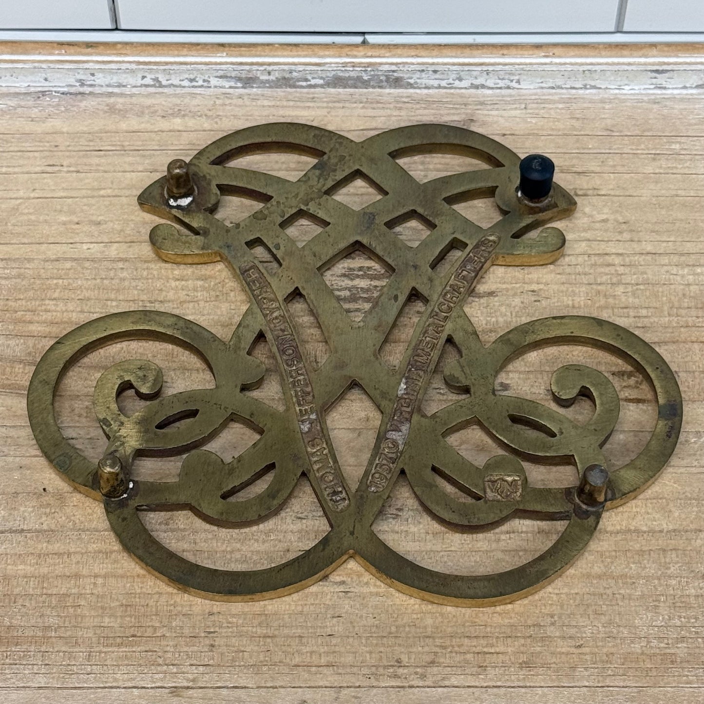 Virginia Metalcrafters Thomas Jefferson Cypher Brass Trivet 1957