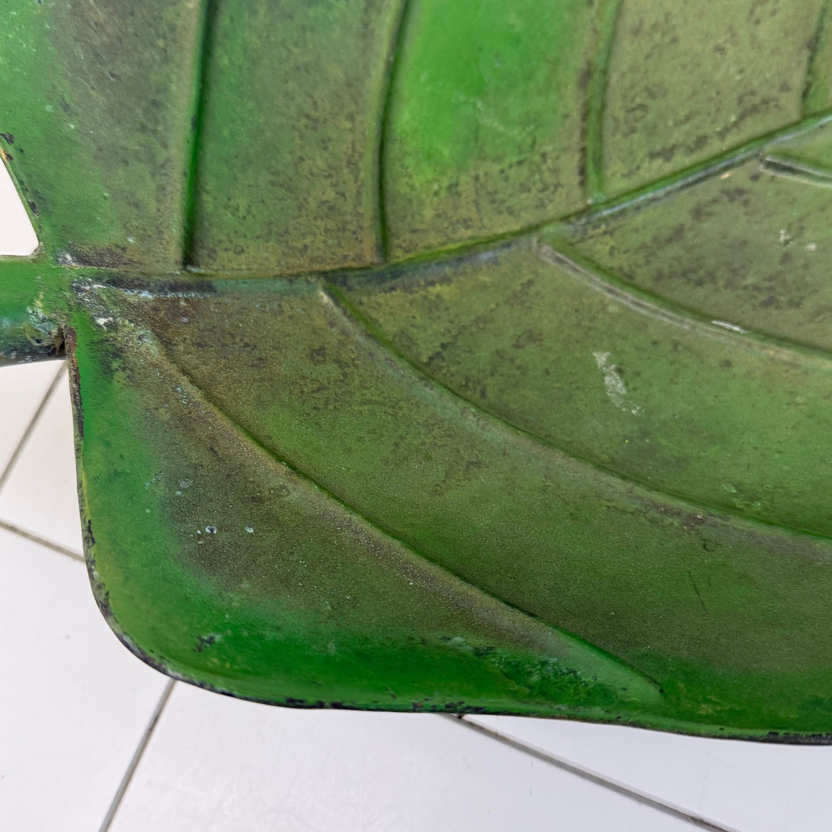 Large Green Metal Leaf Bowl Botanical Centerpiece Decor