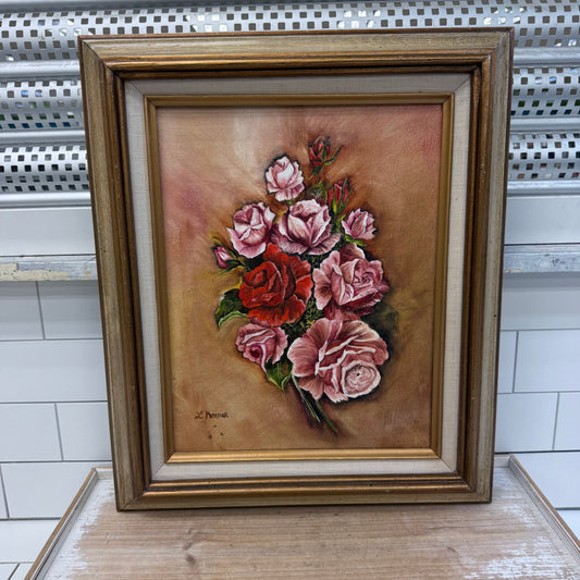 Lenora Komar Signed Original Floral Painting Framed