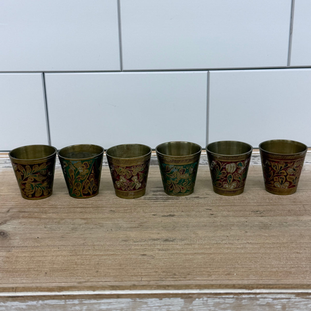 Indian Brass Floral Shot Cups Set of 6
