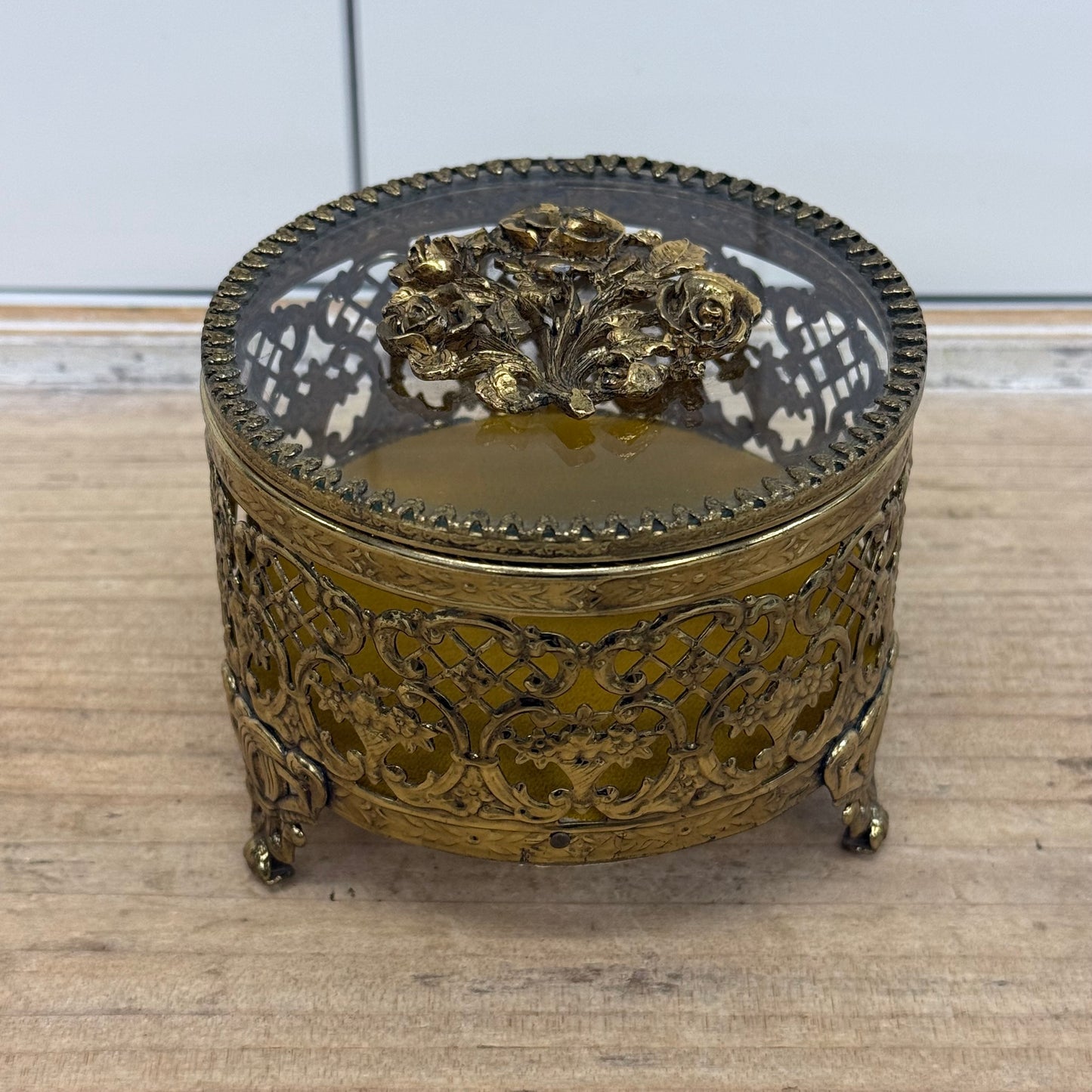 Hollywood Regency Filigree Rose Jewelry Casket Box