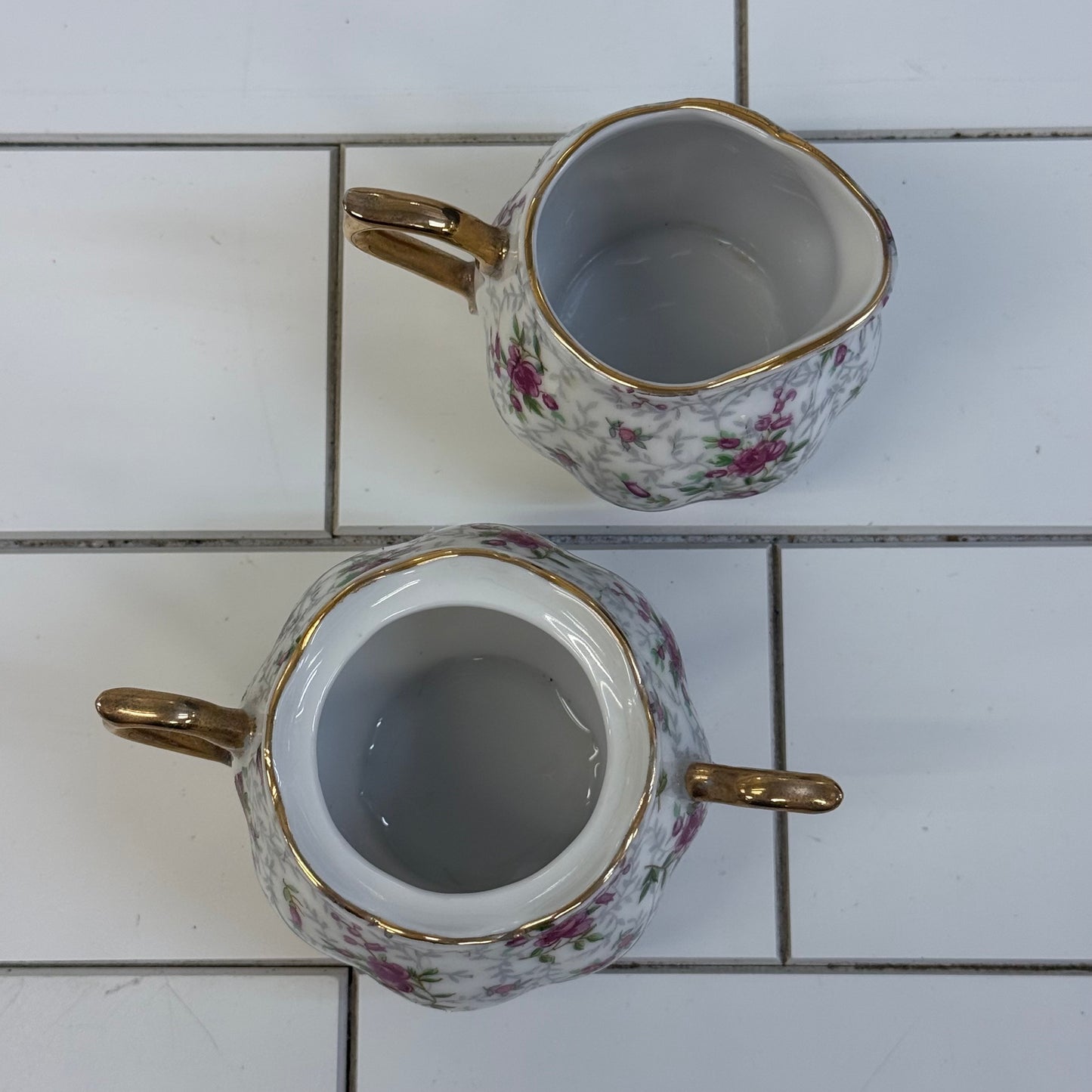 INARCO Rose Chintz Creamer & Sugar Bowl Set 1960s