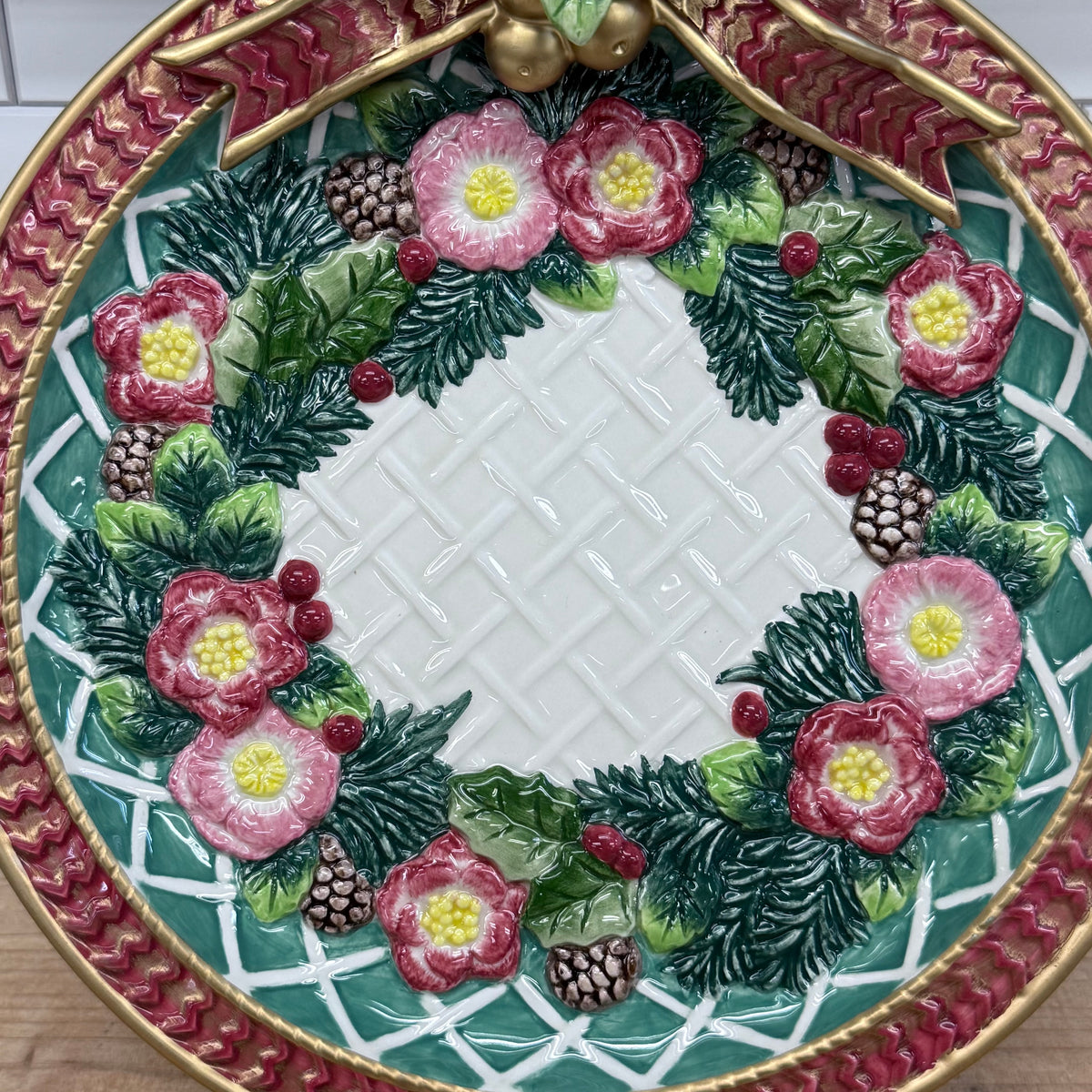 Fitz and Floyd Christmas Wreath Canapé Plates Set of 2
