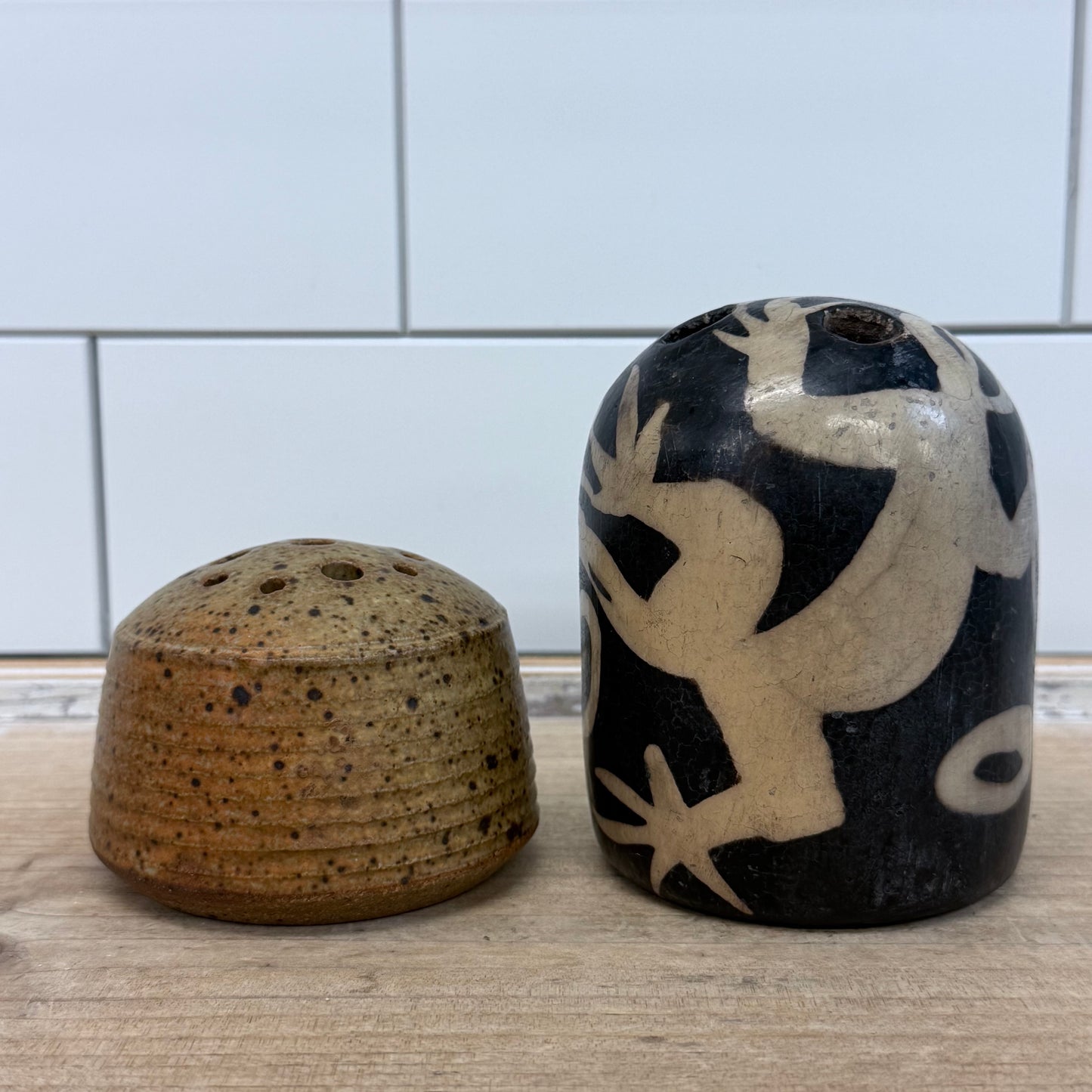 Studio Pottery Flower Frog Bud Vases Set of 2 Signed Choi