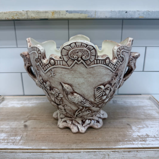 Relief Detailed Bird  Planter, Signed 1980