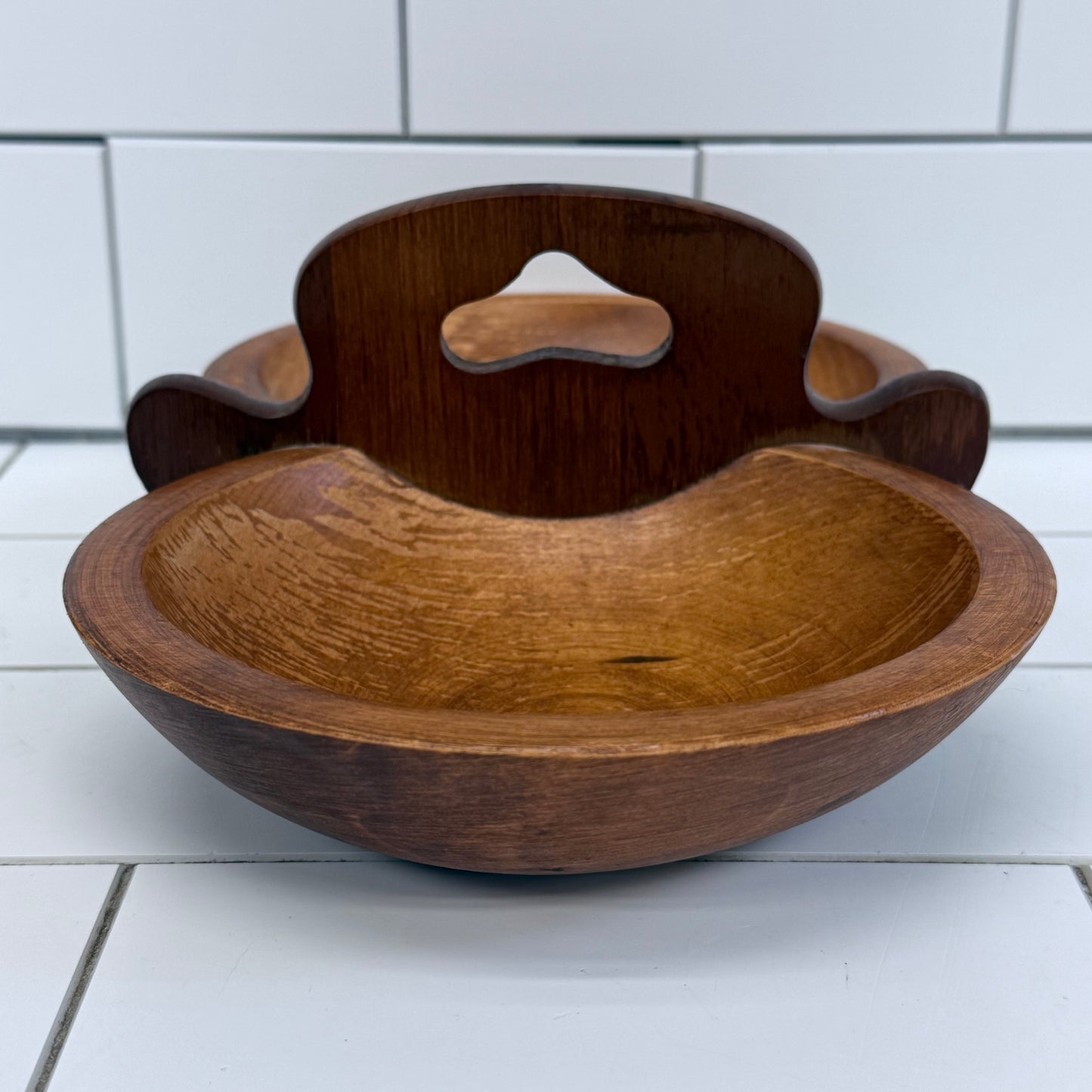 Woodcraftery Handled Double Wooden Serving Bowl Server