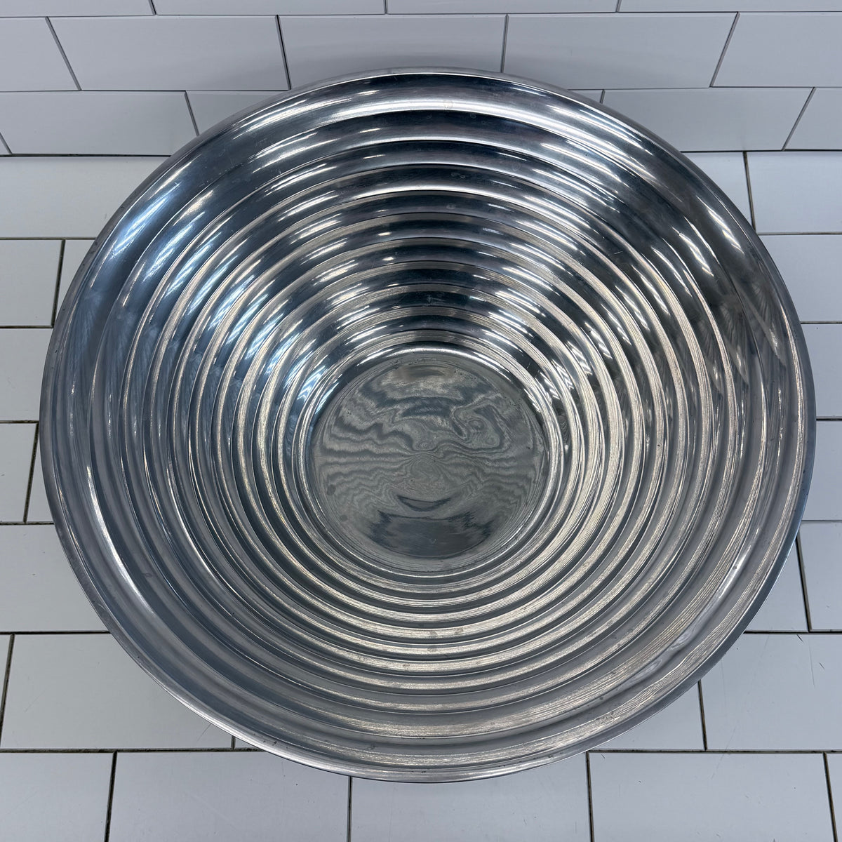 Ribbed Metal Bowl Large Centerpiece 18”