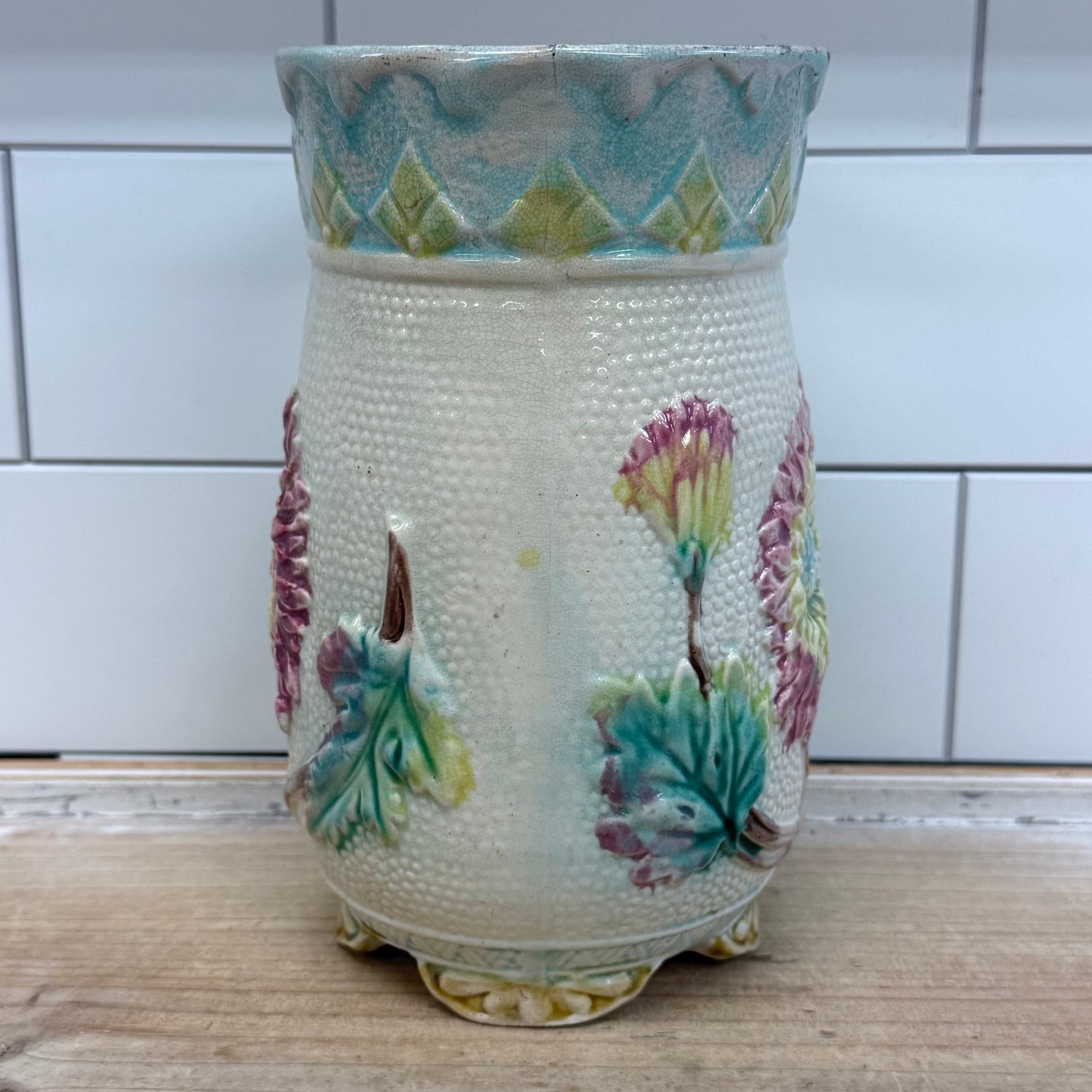 Antique Majolica Floral Jardinière Planter 1930s