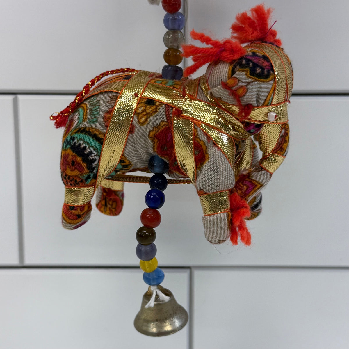Elephant Door Hanging Fabric Glass Beads & Bell Decor